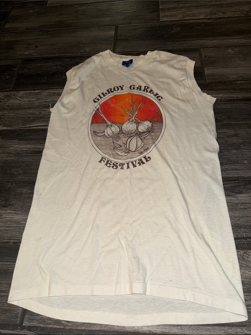 Men's White Gilroy Garlic Festival Graphic Muscle Tee